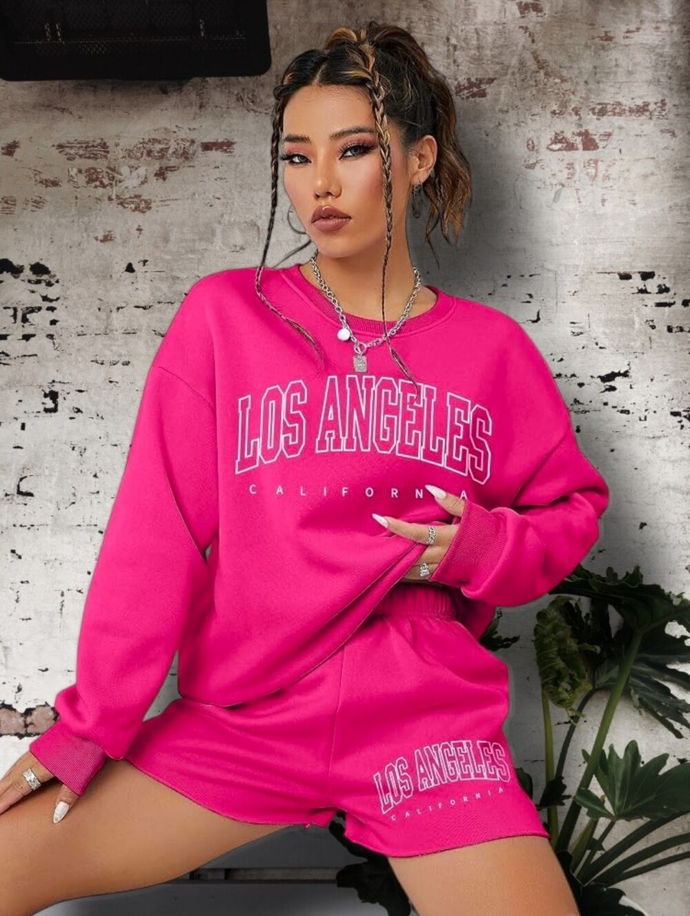 Women's Los Angeles California Hot Pink Sweatshirt & Short Set Size XL
